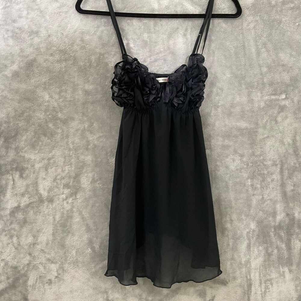 Y2K Victoria’s Secret Fairy Goth Sheer Cami Babydoll size S Black Ruffled Top